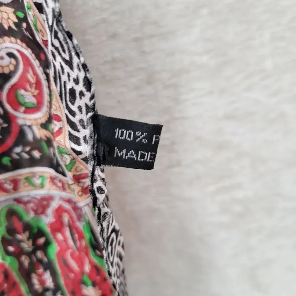 Silk Chiffon Red Green Paisley Patterned Scarf Head Wrap Belt